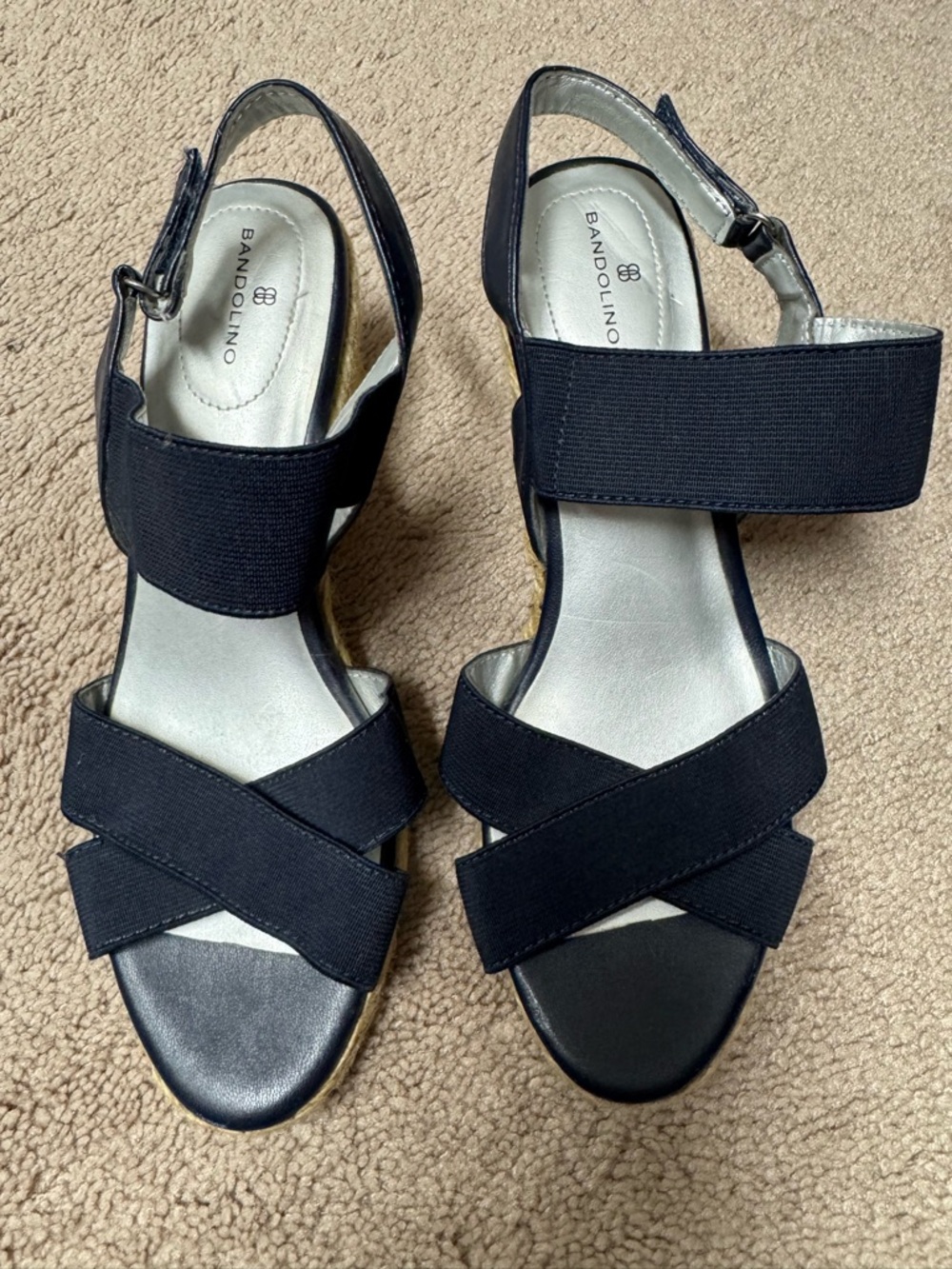 Bandolino Navy Elastic Strap Wedge Sandals